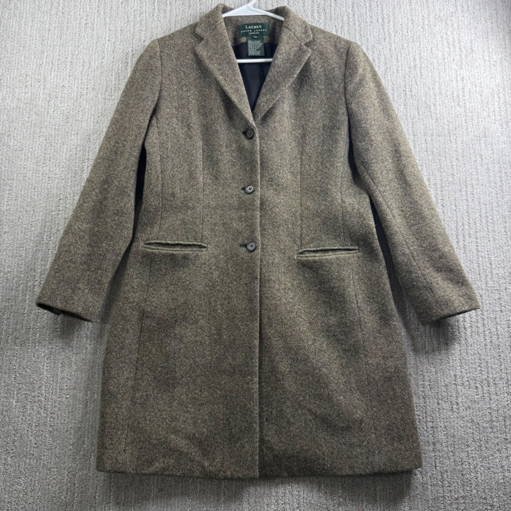 Lauren Ralph Lauren Petite Wool Tweed Overcoat Brown Size 12P RN 54050